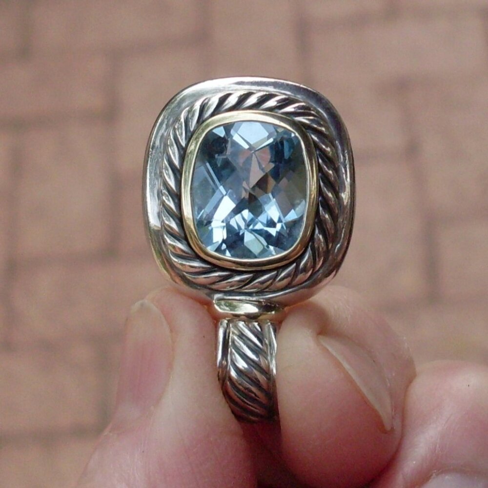 Retired David Yurman Albion Blue Topaz Enhancer Pendant w/Chain - 14K/925 - Picture 3 of 13
